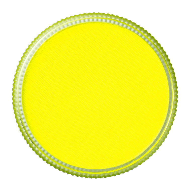 TAG Neon Yellow face paint 32g colour swatch top view TAG Neon Yellow face paint 32g colour swatch top view